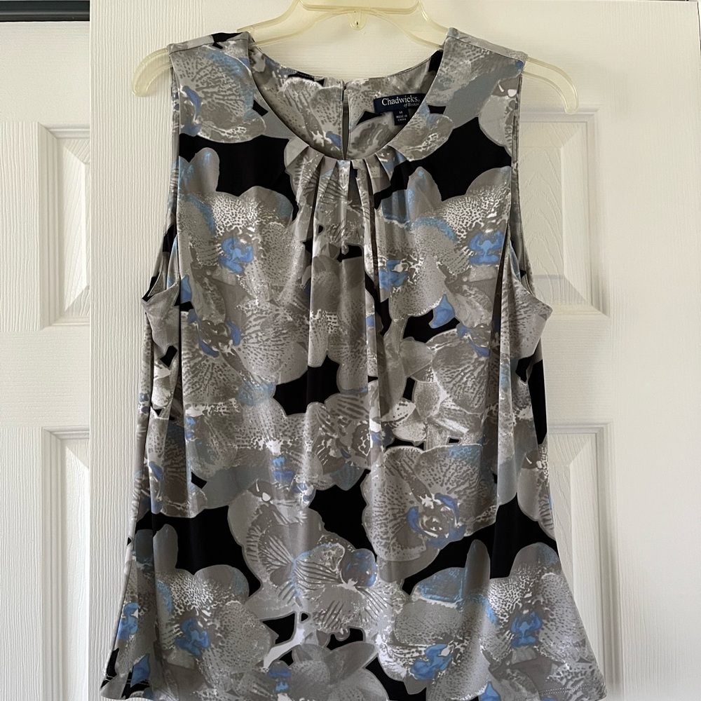 Charter Club Silver Sleeveless Pleated Blouse